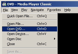 The image illustrate how to play Video DVD using Media Player Classic