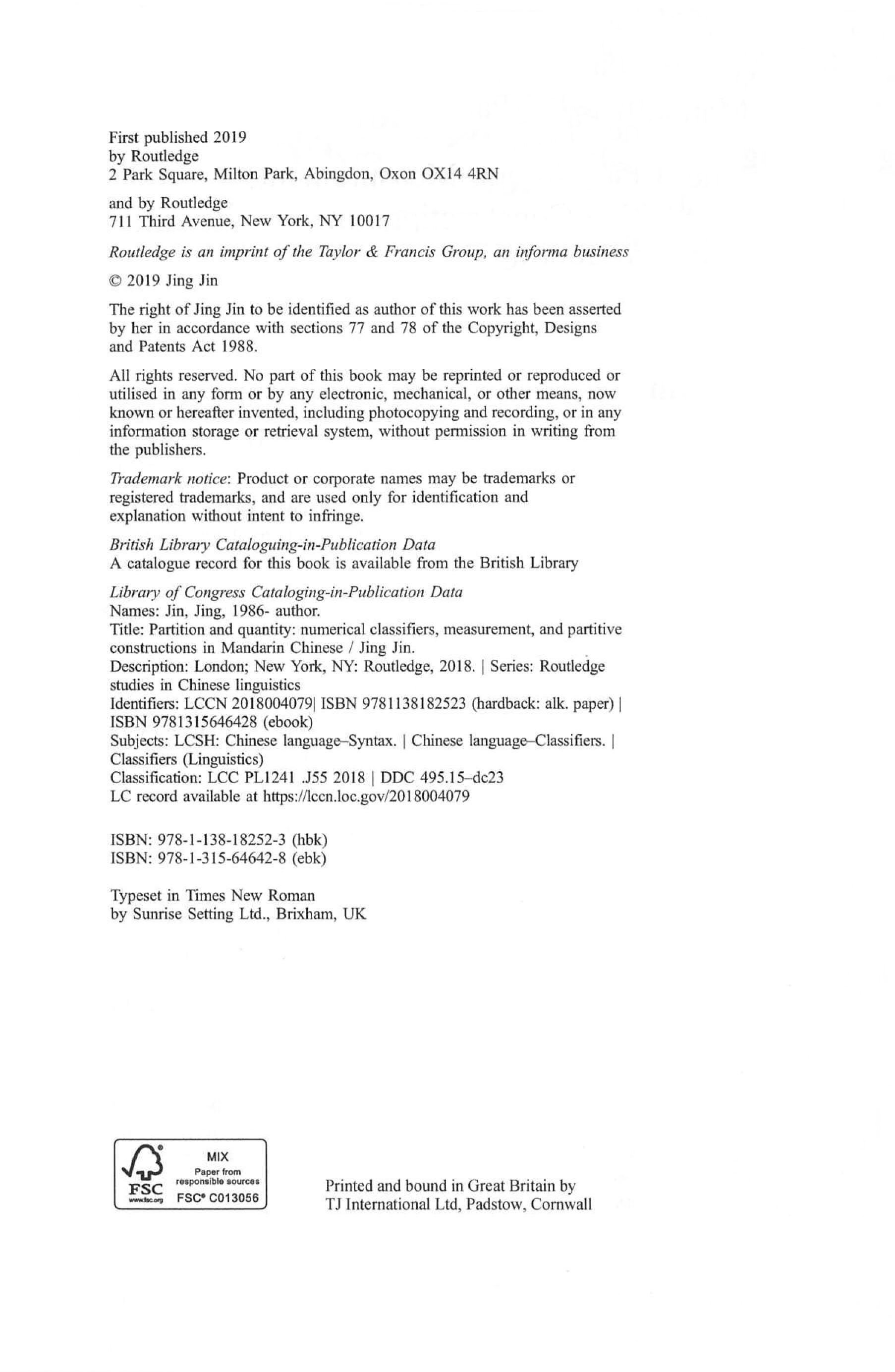 Partition and Quantity: Numeral Classifiers, Measurement, and Partitive Constructions in Mandarin Chinese