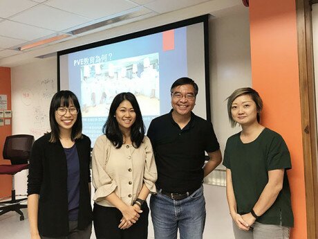 The two interpreters, Cat (right) and Kim (left), are great partners for Brenda (the second from the left) in class.