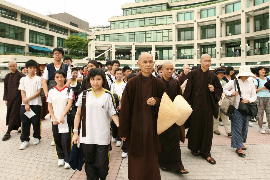 A walking meditation held by Master Nhat Hanh on the EdUHK campus in 2007 