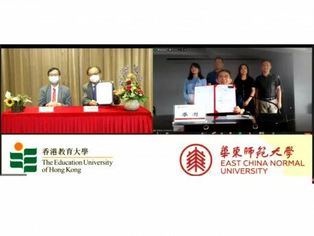 在教大學術及首席副校長李子建教授的見證下，教大博文及社會科學學院院長李偉強教授和華東師大體育與健康學院院長季瀏教授透過線上視像形式簽署合作備忘錄