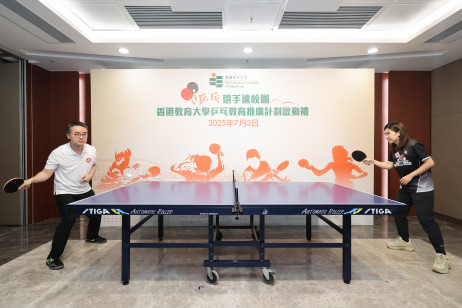 Dr Sze (left) and Miss Lee (right) demonstrate their skills by playing a rally 