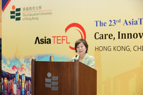 Dr Christine Choi Yuk-lin, Secretary of Education of the HKSAR Government delivers her opening speech at the opening ceremony