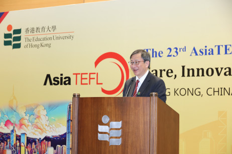 EdUHK President Professor John Lee Chi-Kin, delivers welcoming remarks in the opening ceremony