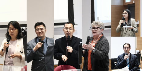 Speakers and reflection facilitators at the forum (From left to right: Professor Chen Ping, Dr Le Huixiao, Professor Ma Naiqiang, Professor Eileen Kennedy; top right: Dr Ma Yunsi, bottom right: Professor Wang Lixun)