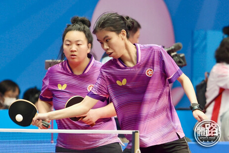 Cheng Hoi-ching (right), graduate of EdUHK Jockey Club Youth Academy of Special Educational Needs, wins a silver medal in the Women’s Doubles (22–29 age group) Table Tennis, and a bronze medal in the mixed doubles (22–29 age group)