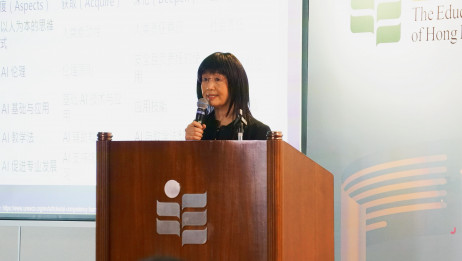 教大数学与资讯科技学系教授、应用政策研究及教育未来学院联席副院长宋燕捷教授介绍人工智能融入沉浸式学习环境的实践