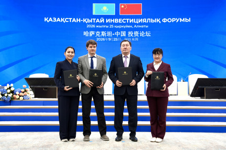 Professor Michelle Gu Mingyue, Assistant Vice‑President (Research) (first from right), represents EdUHK to exchange signed cooperation agreements with university representatives of the Kazakhstan‑China Education Cooperation Alliance