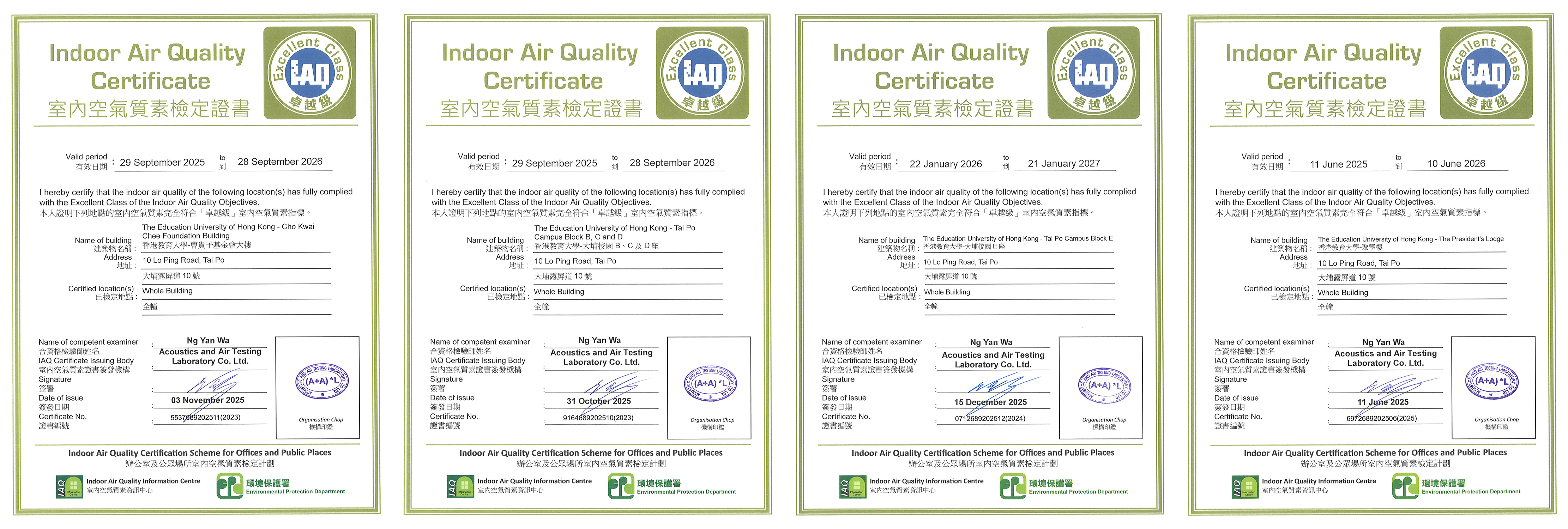 IAQ certificates