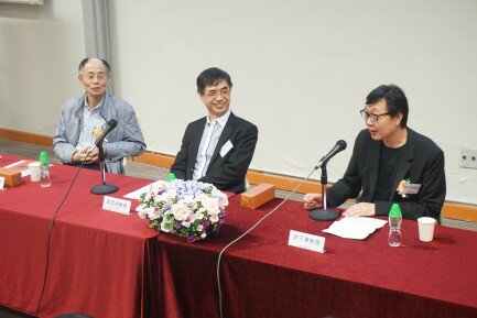 [由左至右]陳子善教授、陳國球教授（主持）及許子東教授。