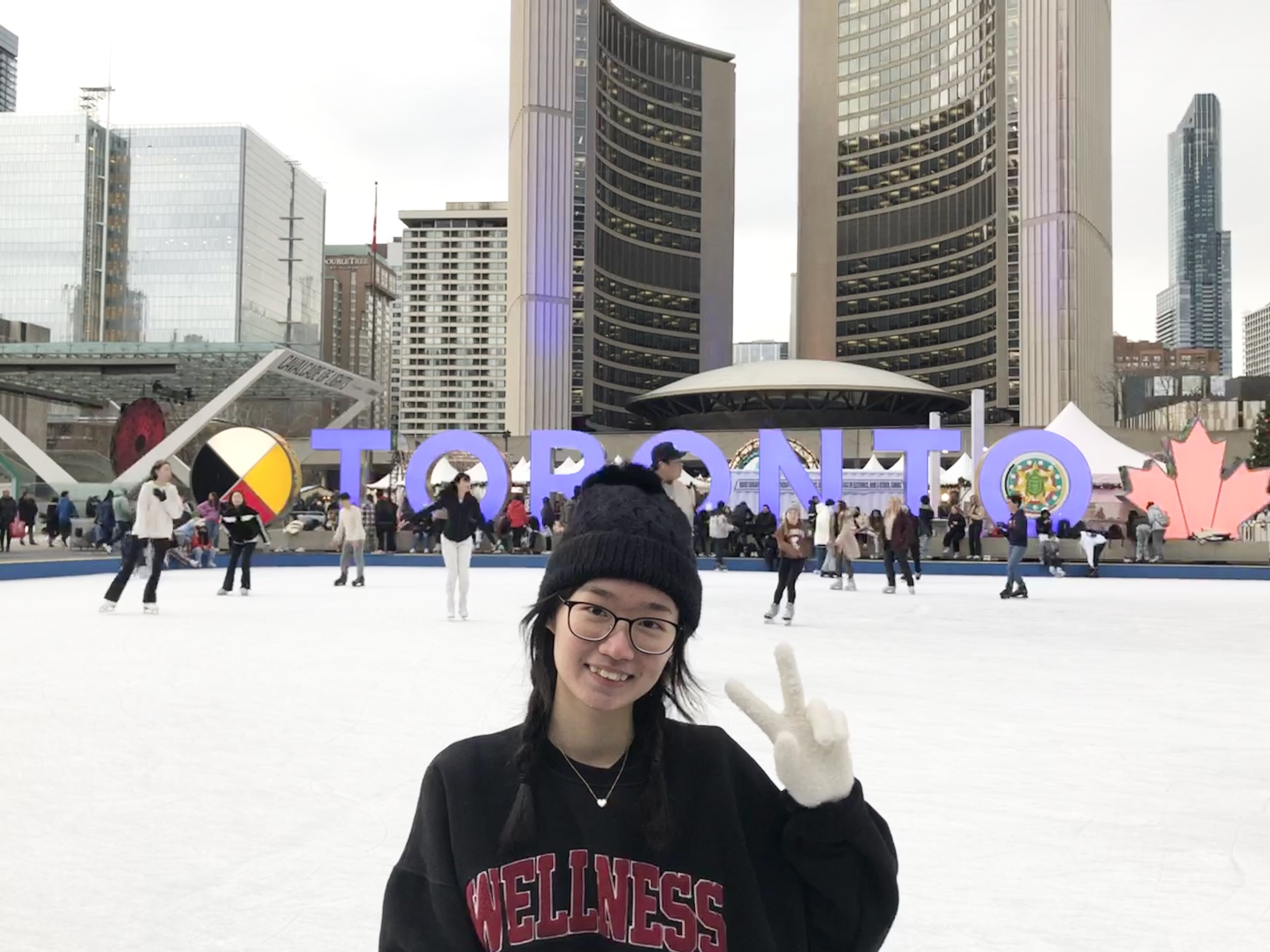 Outdoor Ice Skating in Nathan Philips Square in Downtown Toronto, Canada