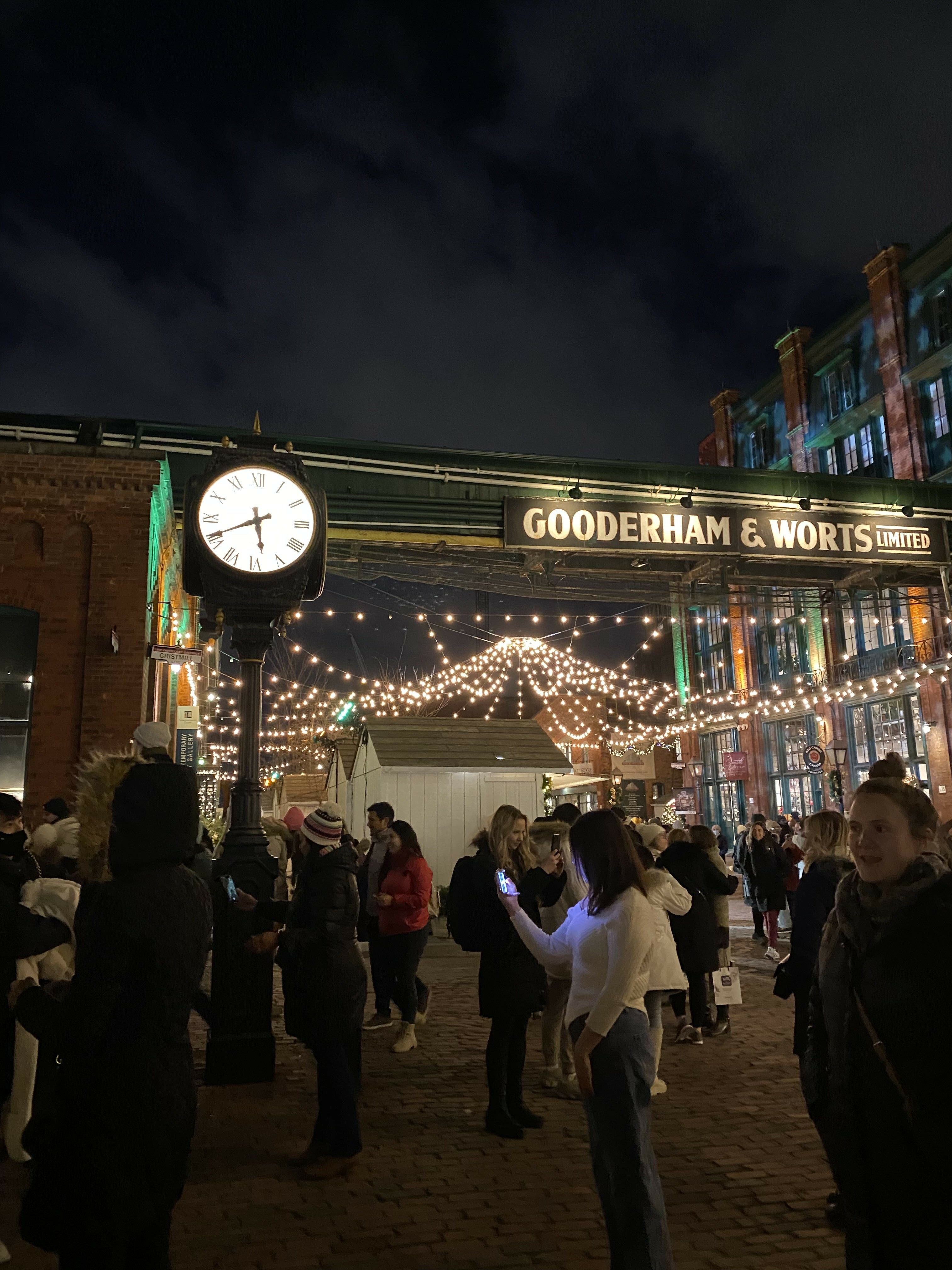 A Night View in the Christmas District Market in Toronto, Canada