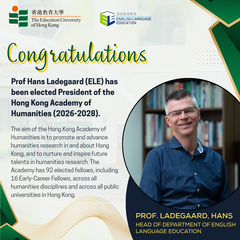 Prof Hans Ladegaard (ELE) has been elected President of the Hong Kong Academy of Humanities (2026-2028).
