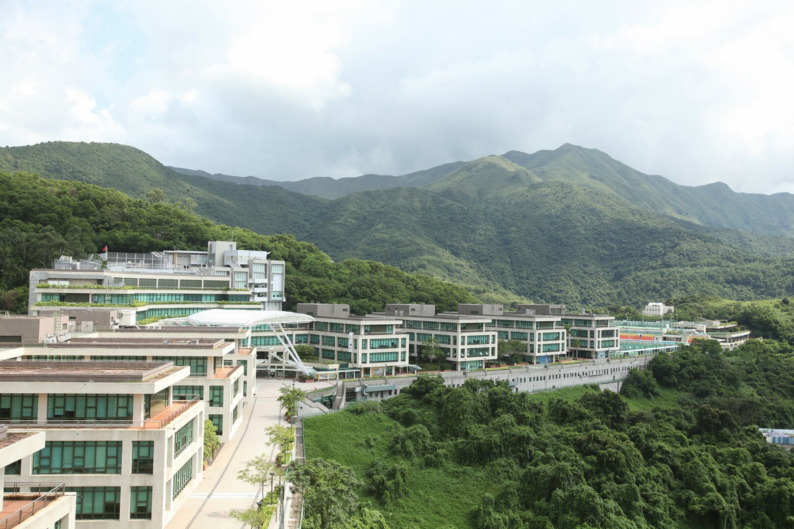 Academic Block 5 and the Tai Po Campus of The Education University of Hong Kong, set against the hills of Tai Po
