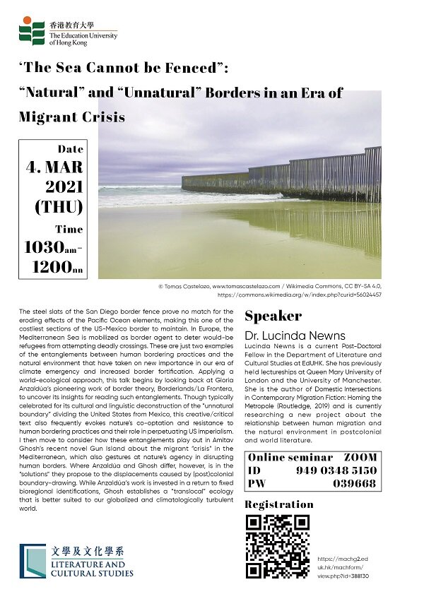 Dr. Lucinda Newns "‘The Sea Cannot be Fenced”: “Natural” and “Unnatural” Borders in an Era of Migrant Crisis"