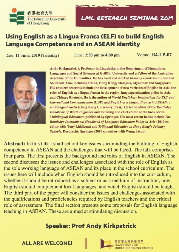 Using English as a Lingua Franca (ELF) to build English Language Competence and an ASEAN identity