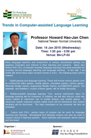 LML seminar (14 Jan 2015) sponsored by TKP Foundation: Trends in Computer-assisted Language Learning