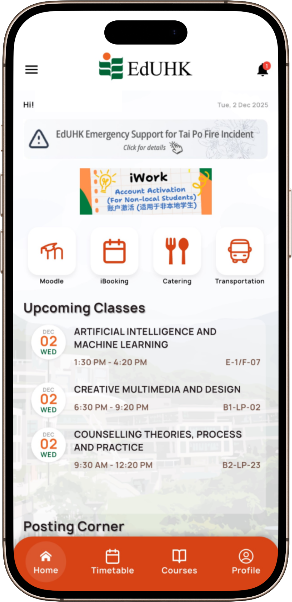 Mobile app Student landing page