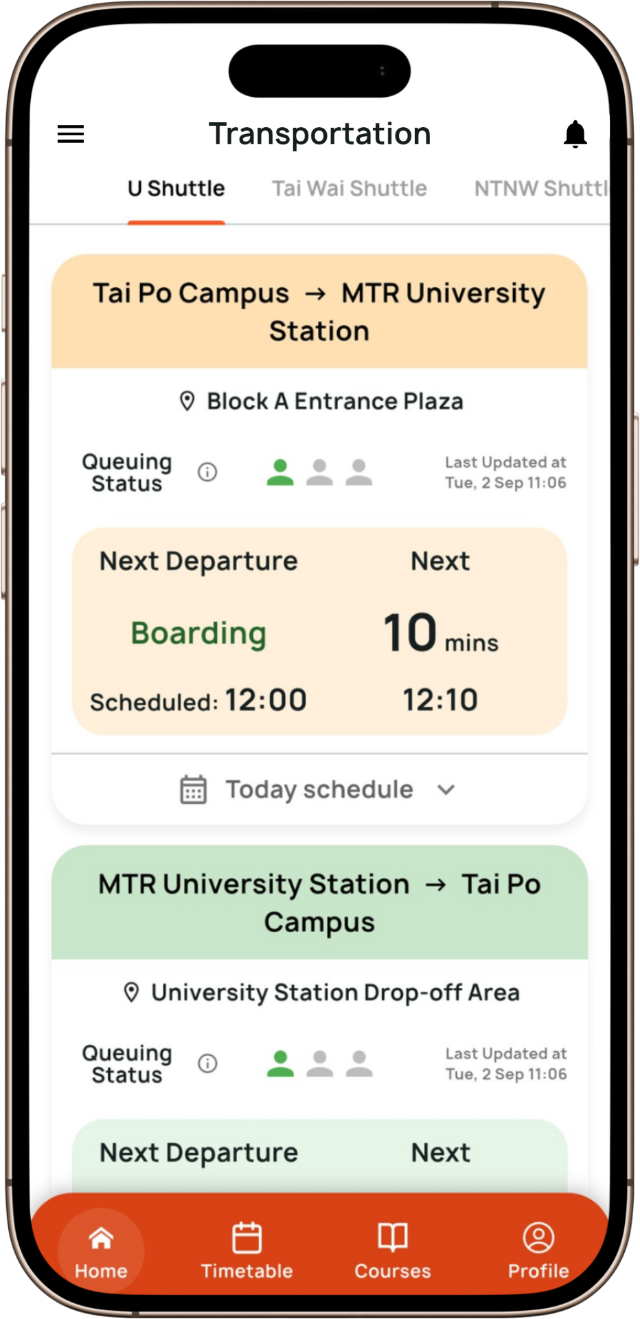 Mobile app Shuttlebus ETD screenshot