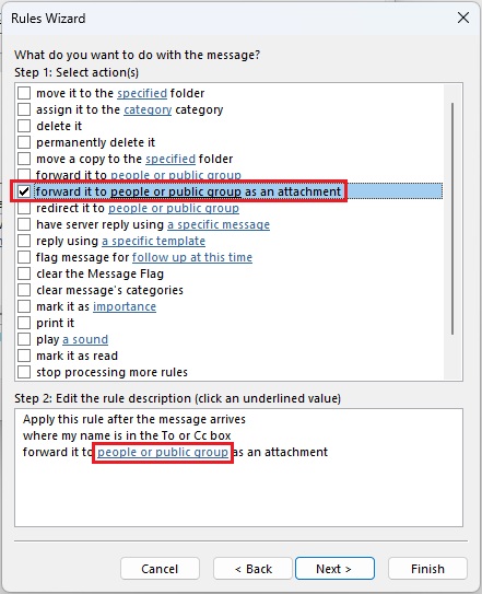  Set rule procedure -- forward it to people or public group