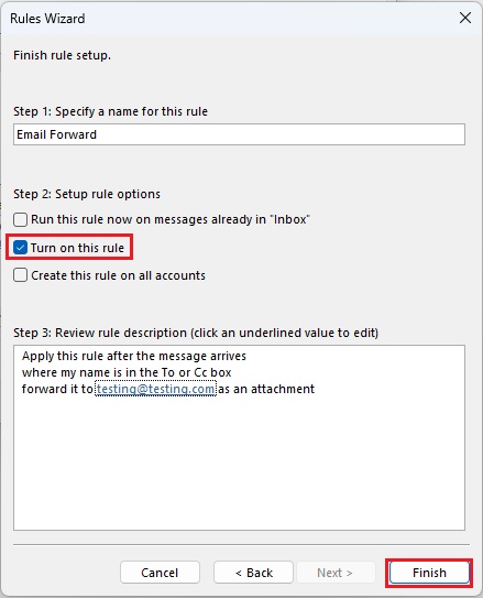 Set rule procedure -- Turn on this rule