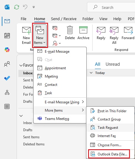 Create a New Outlook Data File