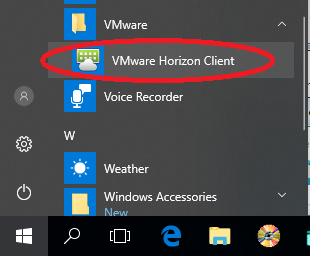 Launch VMware Horizon client from start menu
