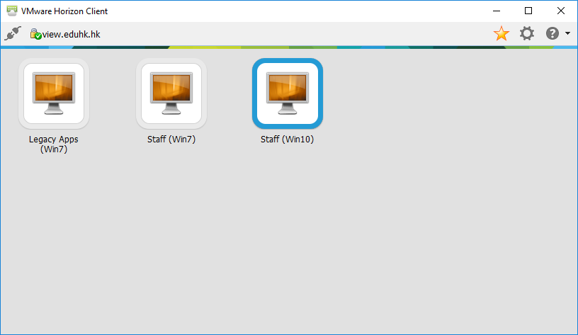 VDI desktop selection screen