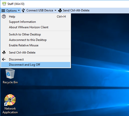To log off the VDI session