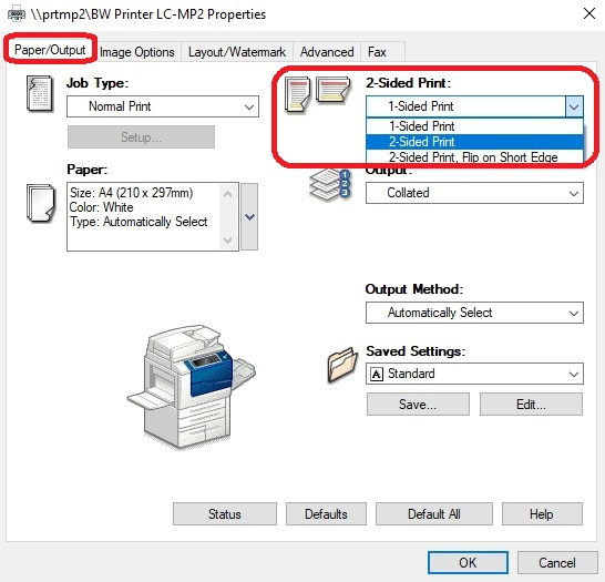 Illustration of the Fuiji Xerox printer properties