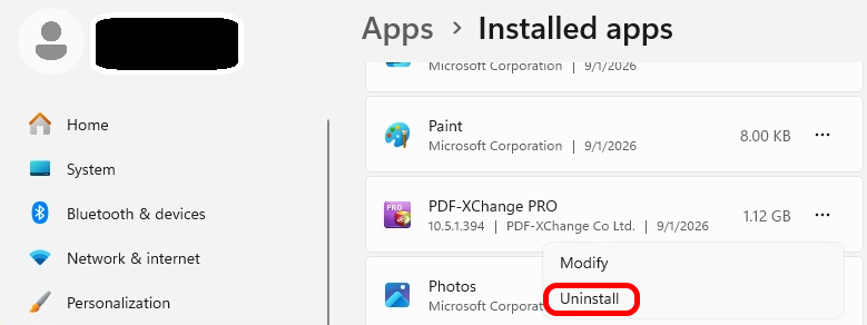 The image illustrate how to uninstall the The image illustrate how to uninstall the PDF-XChange Pro Editor