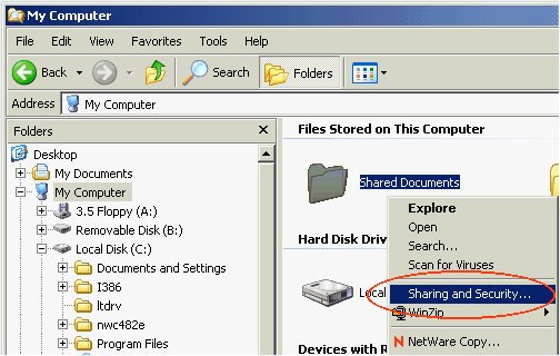 how to configure file sharing in windows xp