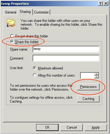 The image illustrate how to share files in Windows XP (Access Control List - ACL)