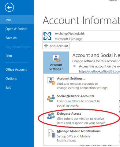 how do i view outlook 2016 account settings