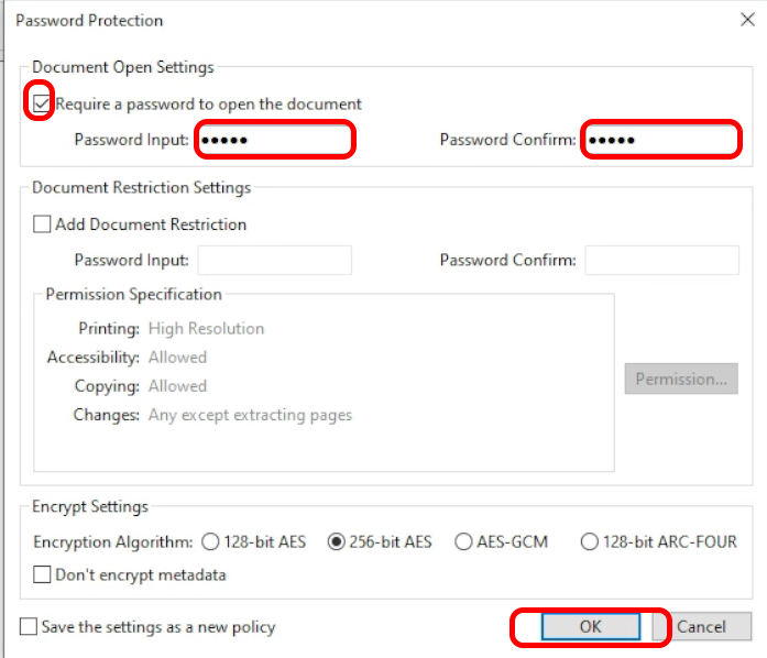 The image illustrate how to set Password Security in PDF-XChange