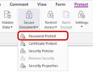 The image illustrate how to choose Password Security from Security Method in Foxit