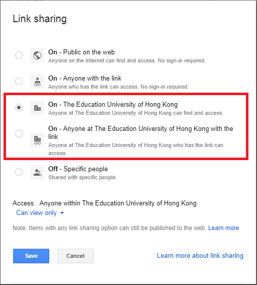 The image illustrate the Google drive sharing option.