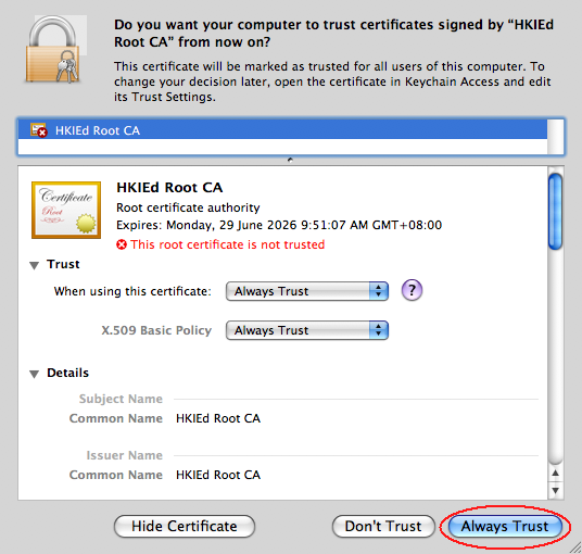 dod root certificates mac os x