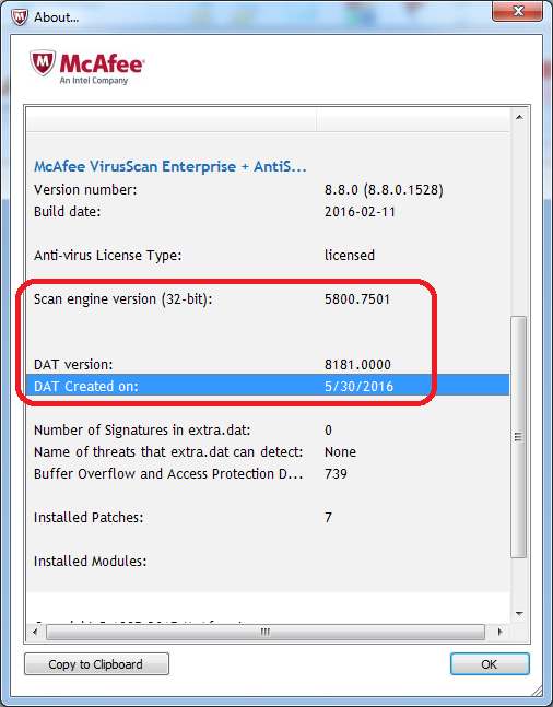 The image illustrate how to check the version of virus signature and Scan engine 