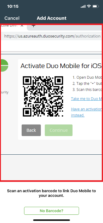 Scan QR code from Duo Mobile app