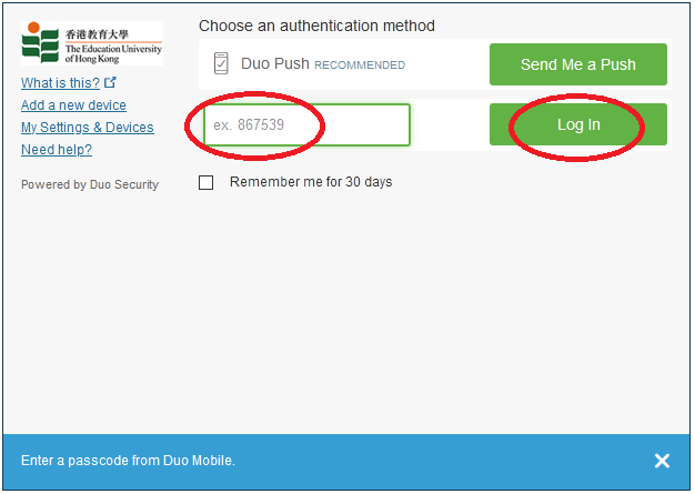 Enter one-time passcode from app