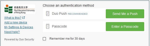 List of Duo authentication types