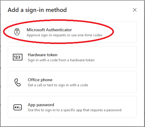 Choose to use Authenticator app