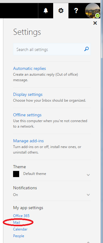 Illustration of the o365 mail settings