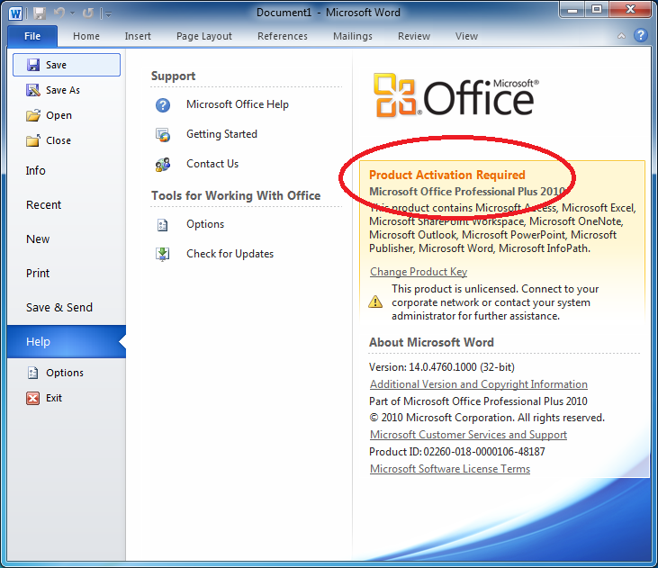 activating microsoft office 2010