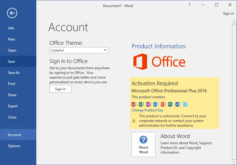 activating microsoft office 2016