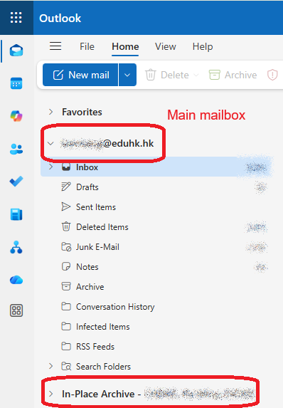 The image illustrates In-Place Archive location The image illustrates the In-Place Archive location