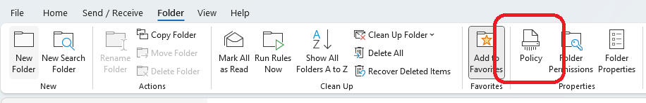 The image illustrates the location of the Policy button The image illustrates the location of the Policy button