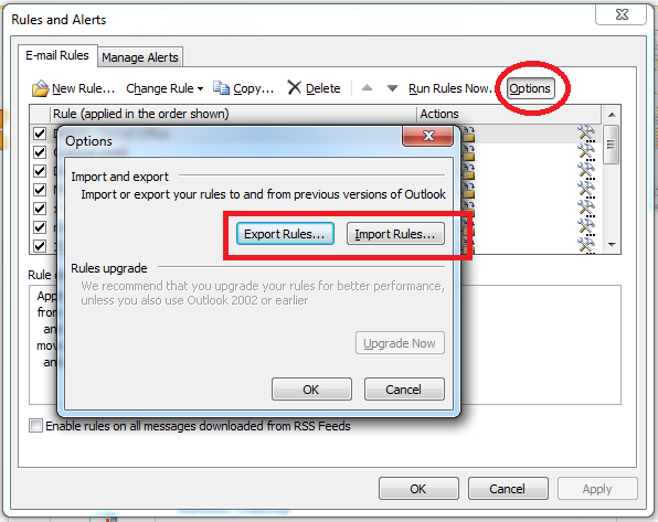 The image illustrate the outlook import/export windows