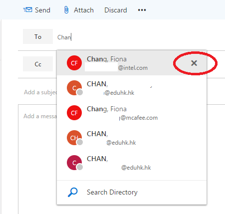 The image illustrate how to remove an address from the OWA